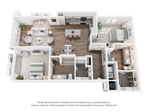 Floor plan for 2 beds, 2 baths, 1341 sqft